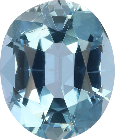 Oval cut aquamarine, 9.92 by 8.13 mm, shown at actual size