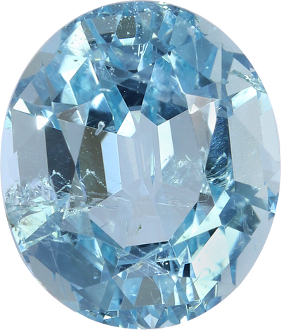 Oval cut aquamarine, 10.07 by 8.61 mm, shown at actual size