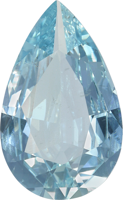 Pear cut aquamarine, 13.66 by 8.44 mm, shown at actual size