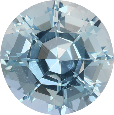 Round cut aquamarine, 8.9 by 8.74 mm, shown at actual size