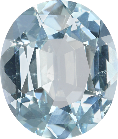 Oval cut aquamarine, 14.16 by 11.98 mm, shown at actual size