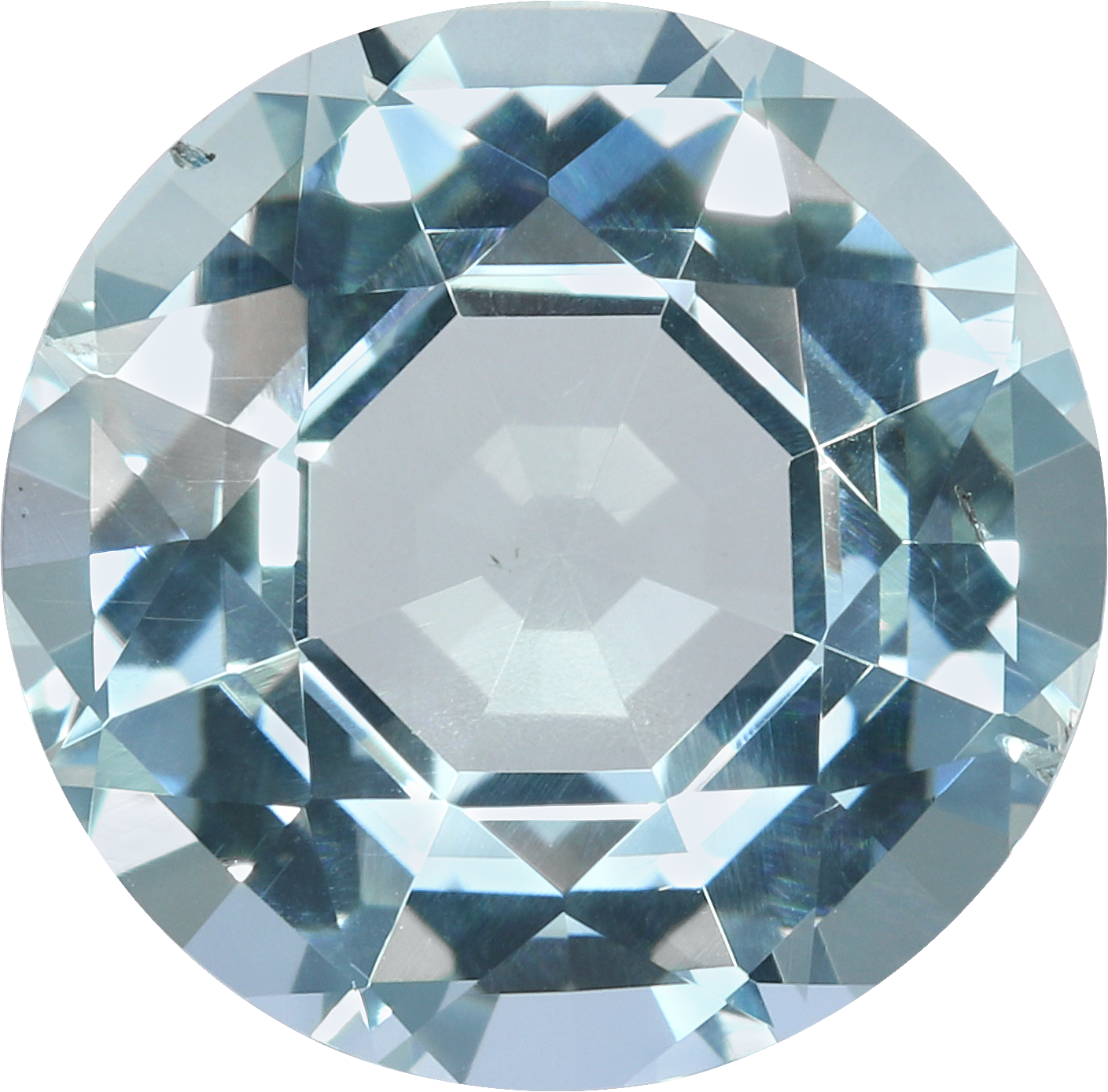 Round cut aquamarine, 11.18 by 11.17 mm, shown at actual size