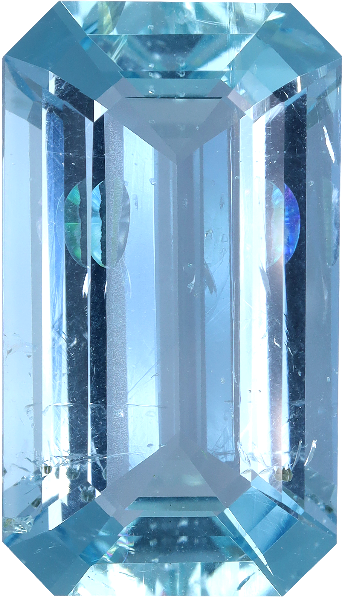 Rectangular cut aquamarine, 20.35 by 11.62 mm, shown at actual size