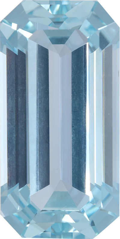 Rectangular cut aquamarine, 30.55 by 15.52 mm, shown at actual size