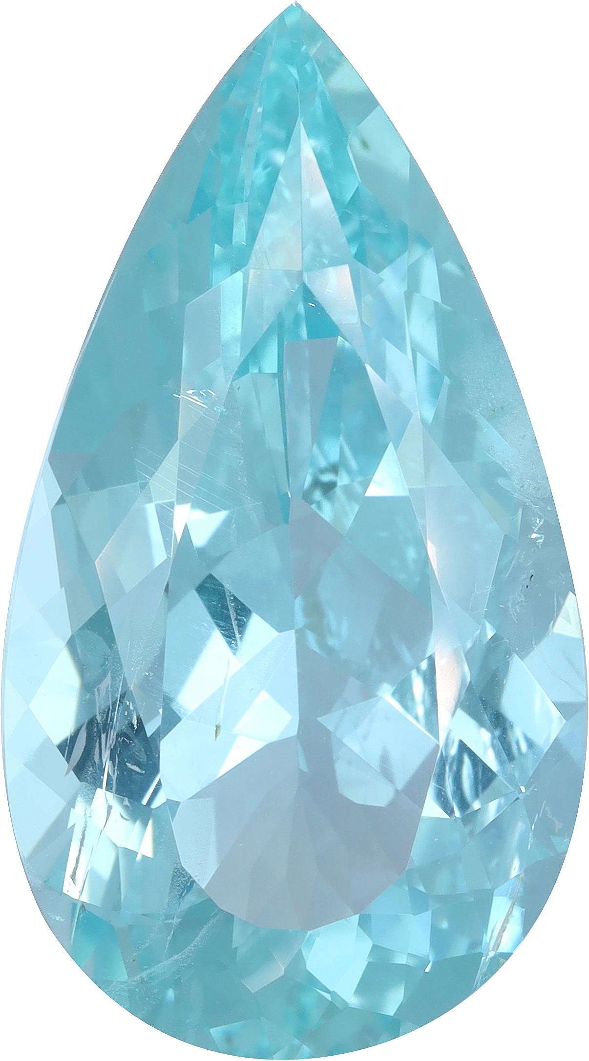 Pear cut aquamarine, 26.45 by 15.38 mm, shown at actual size