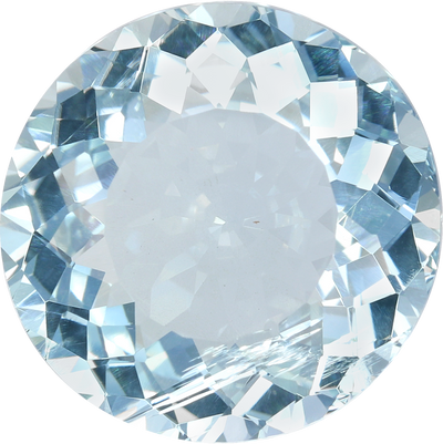 Round cut aquamarine, 13.13 by 12.9 mm, shown at actual size