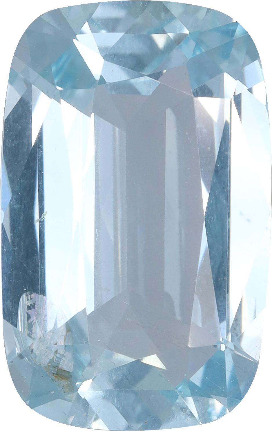 Cushion cut aquamarine, 14.21 by 9.08 mm, shown at actual size