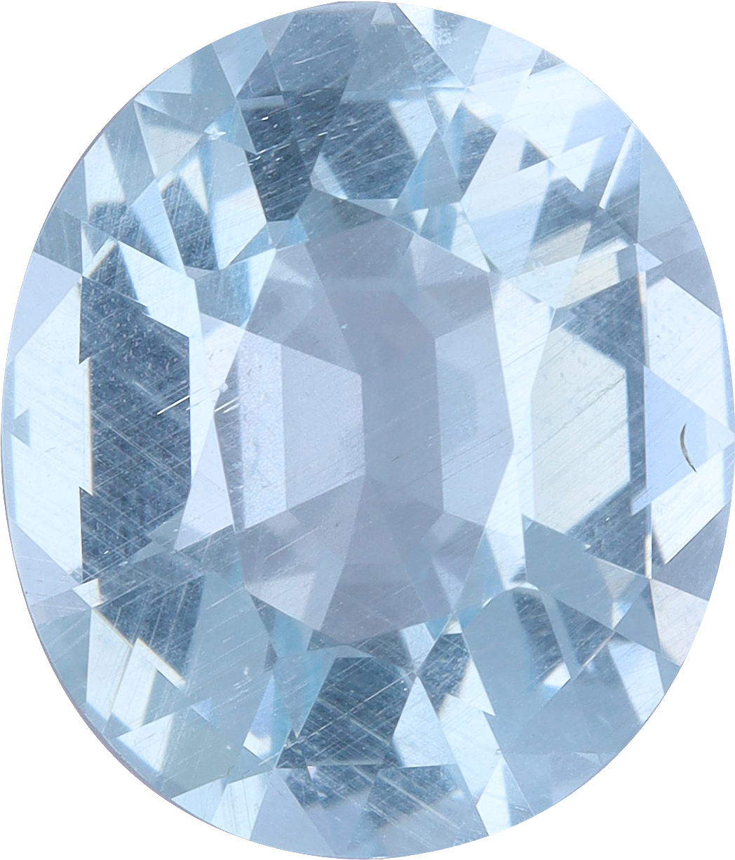 Oval cut aquamarine, 11.58 by 9.94 mm, shown at actual size