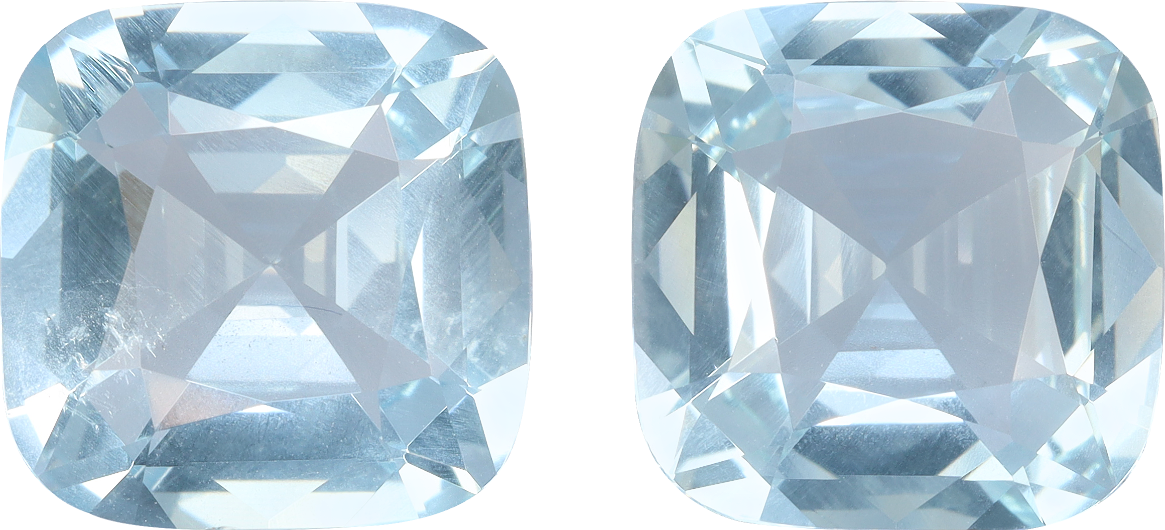 Cushion cut aquamarine, 10.08 by 10.05 mm, shown at actual size