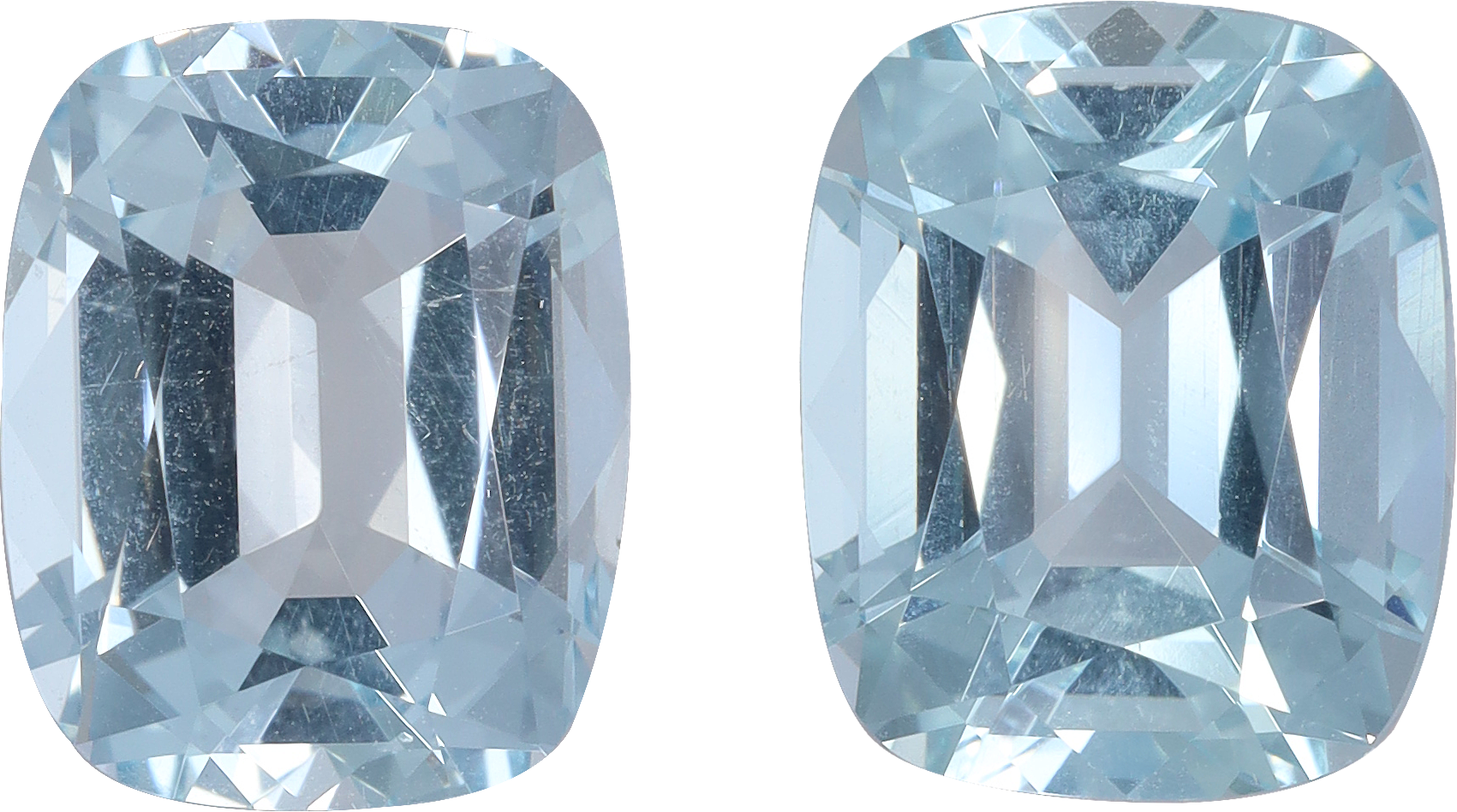 Cushion cut aquamarine, 11.23 by 9.18 mm, shown at actual size