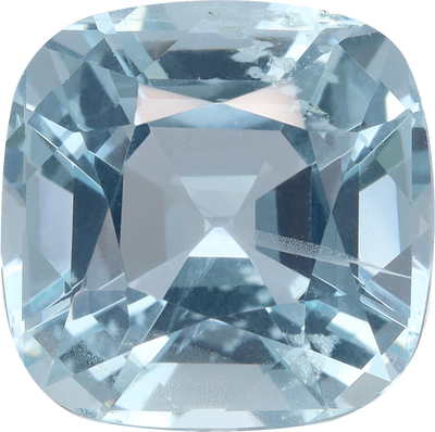 Cushion cut aquamarine, 10.26 by 10.2 mm, shown at actual size