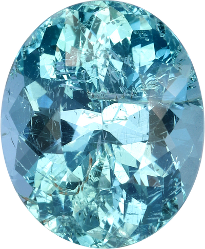 Oval cut aquamarine, 12.04 by 9.89 mm, shown at actual size