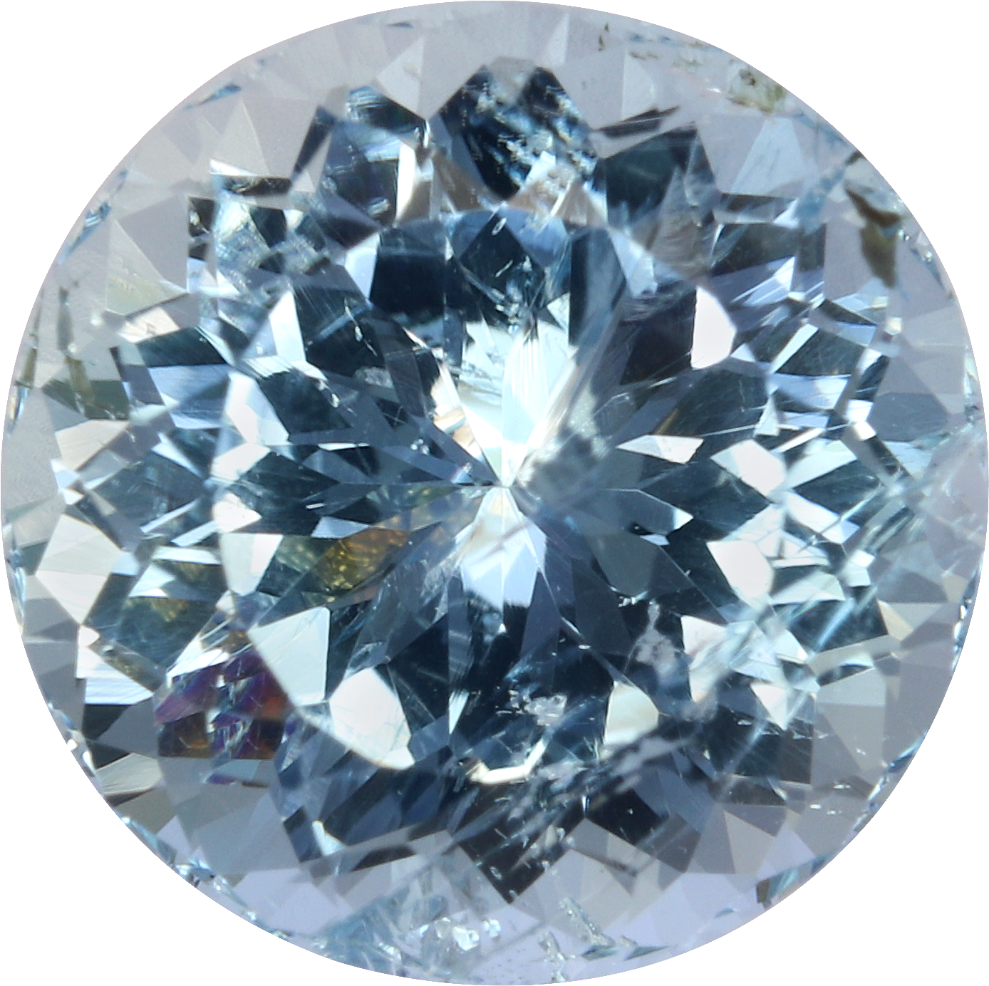Round cut aquamarine, 9.73 by 9.69 mm, shown at actual size