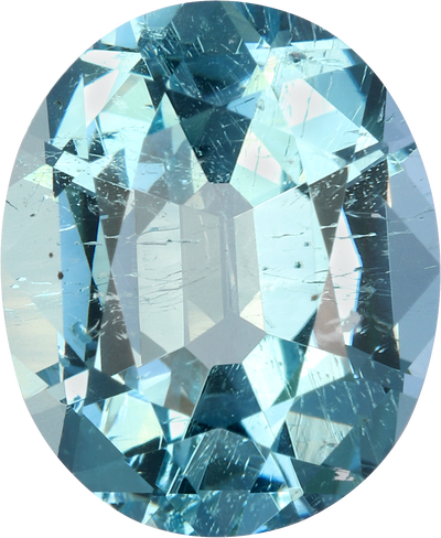 Oval cut aquamarine, 11.11 by 9.1 mm, shown at actual size