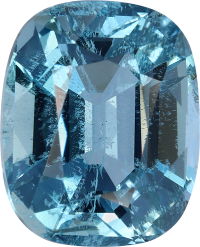 Cushion cut aquamarine, 10.97 by 8.93 mm, shown at actual size