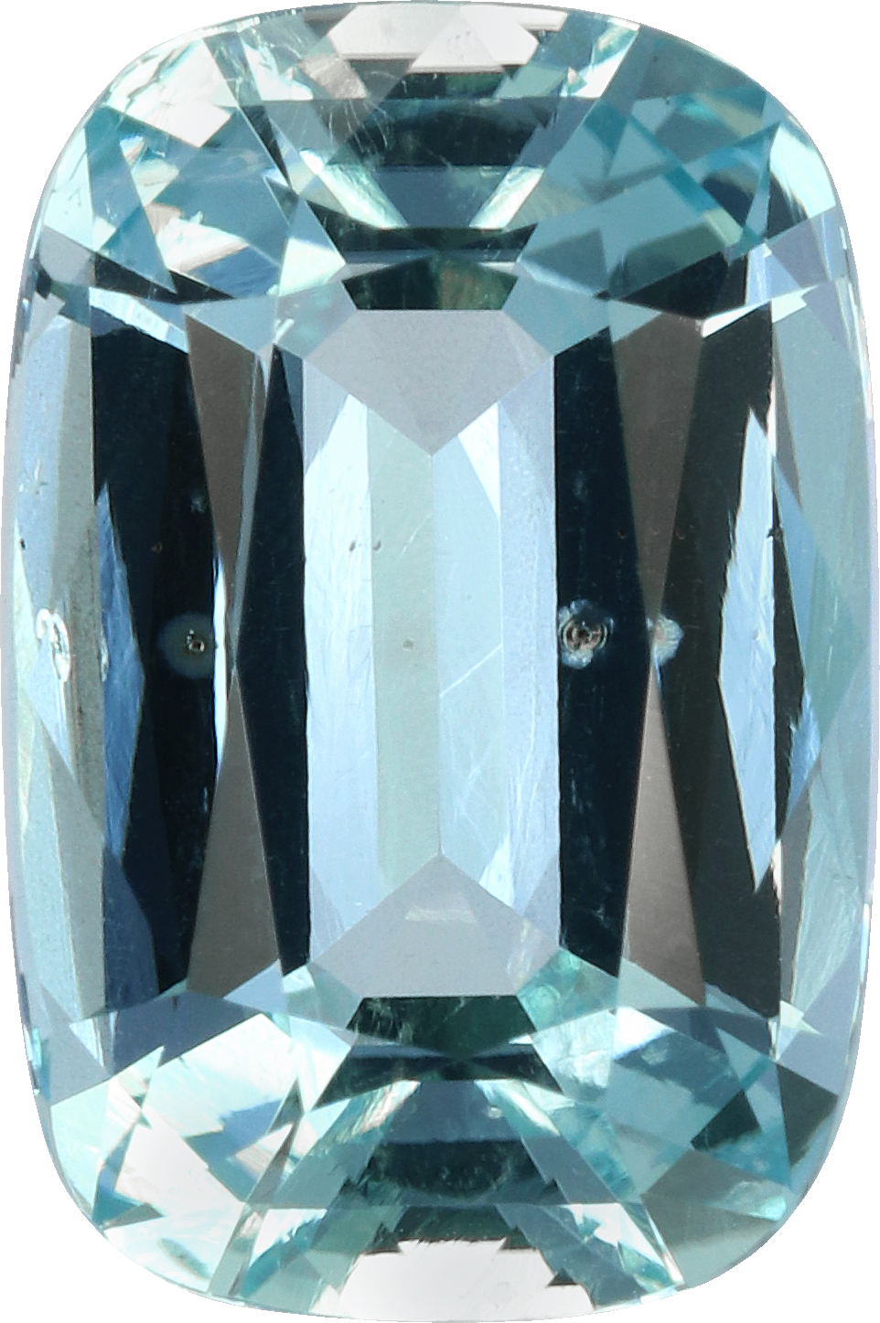 Cushion cut aquamarine, 12.17 by 8.06 mm, shown at actual size