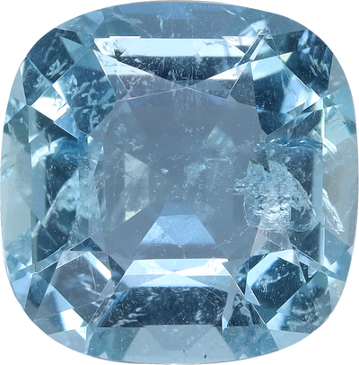 Cushion cut aquamarine, 11.13 by 11.06 mm, shown at actual size