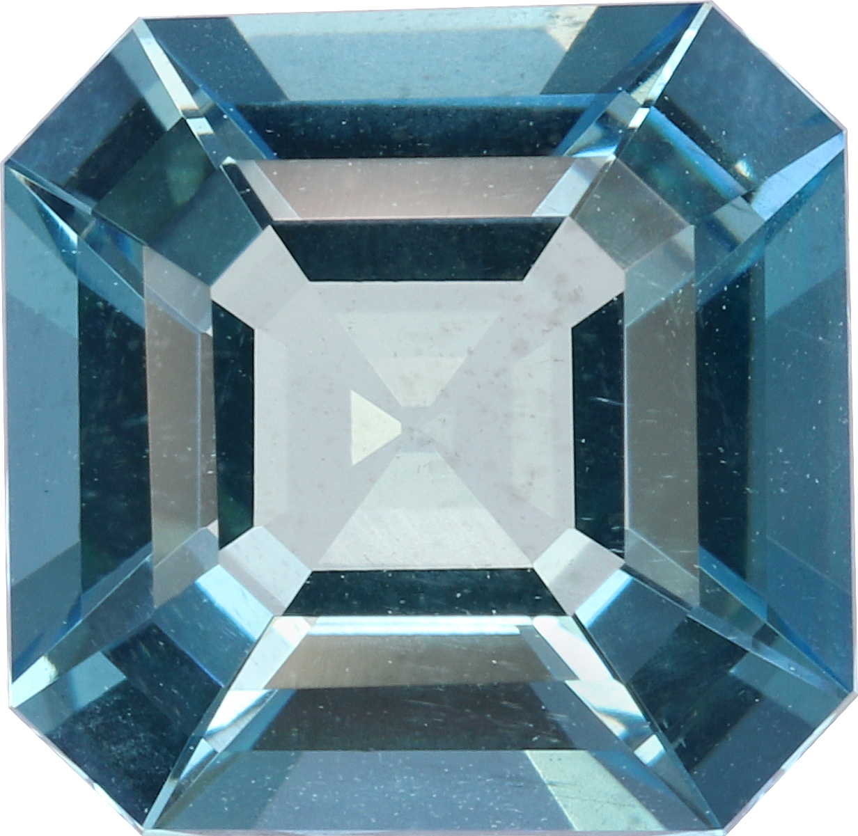 Square cut aquamarine, 7.66 by 7.79 mm, shown at actual size