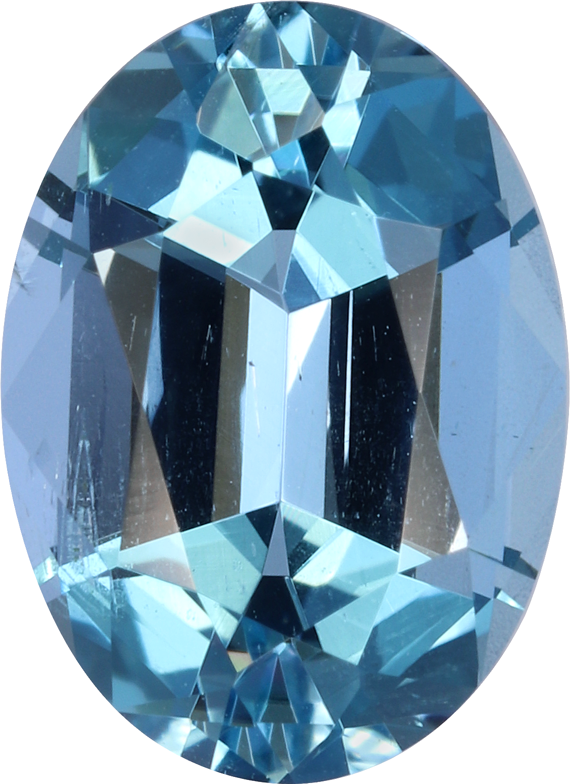 Oval cut aquamarine, 9.59 by 6.98 mm, shown at actual size