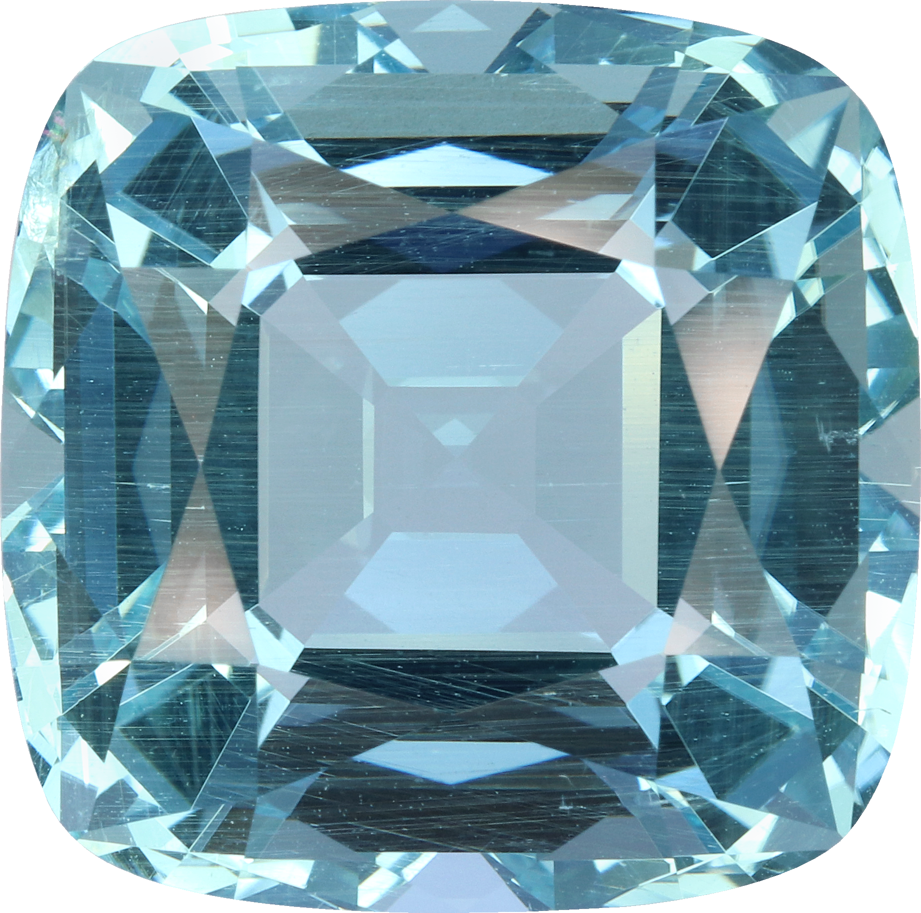 Cushion cut aquamarine, 19.99 by 19.85 mm, shown at actual size