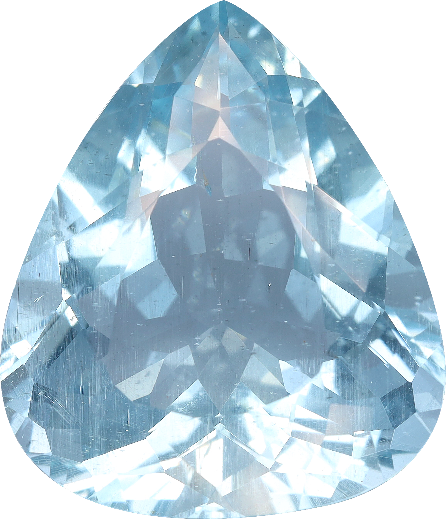 Pear cut aquamarine, 26.15 by 22.36 mm, shown at actual size