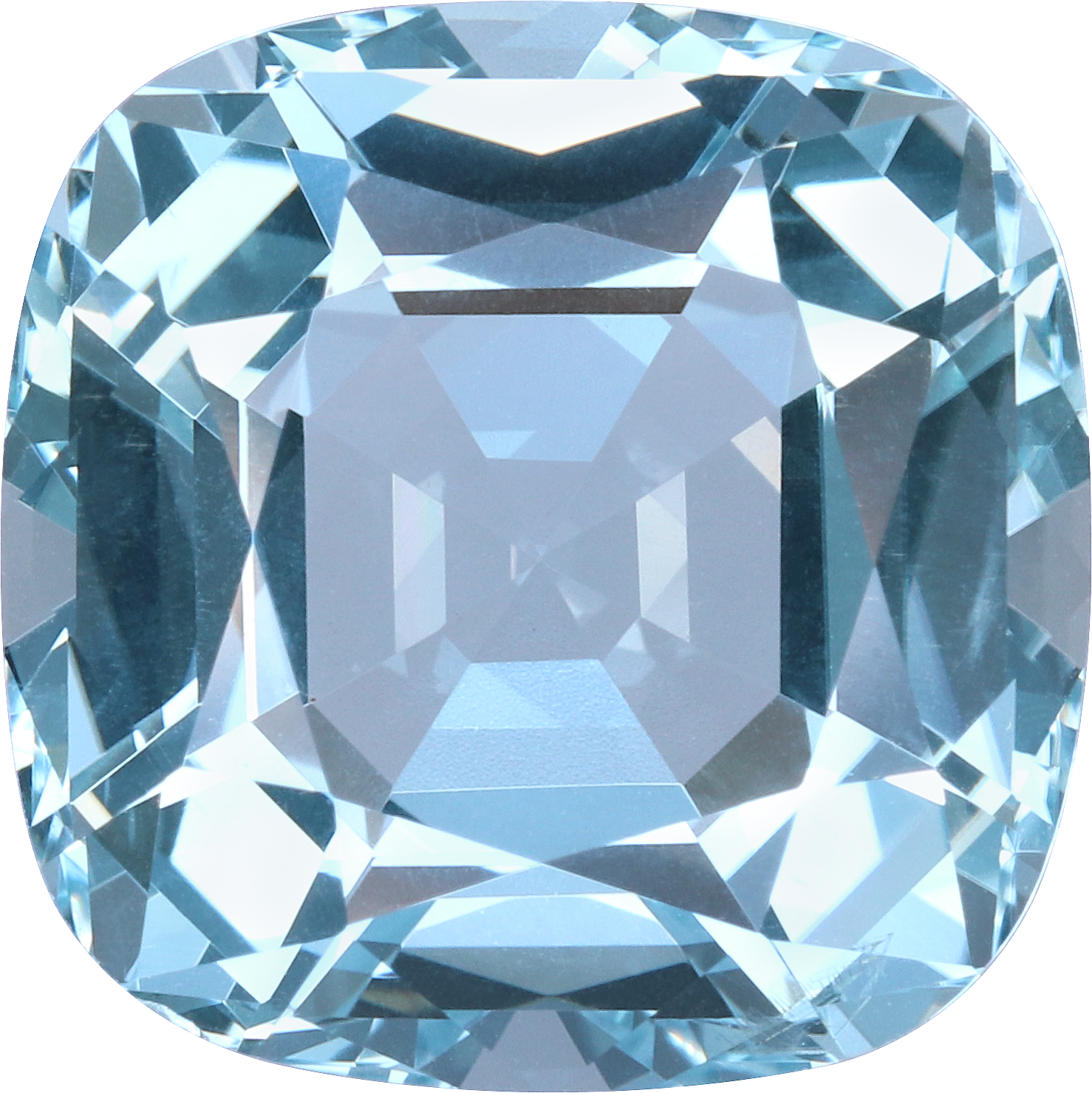 Cushion cut aquamarine, 15.28 by 15.26 mm, shown at actual size