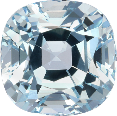 Cushion cut aquamarine, 13.13 by 13.07 mm, shown at actual size