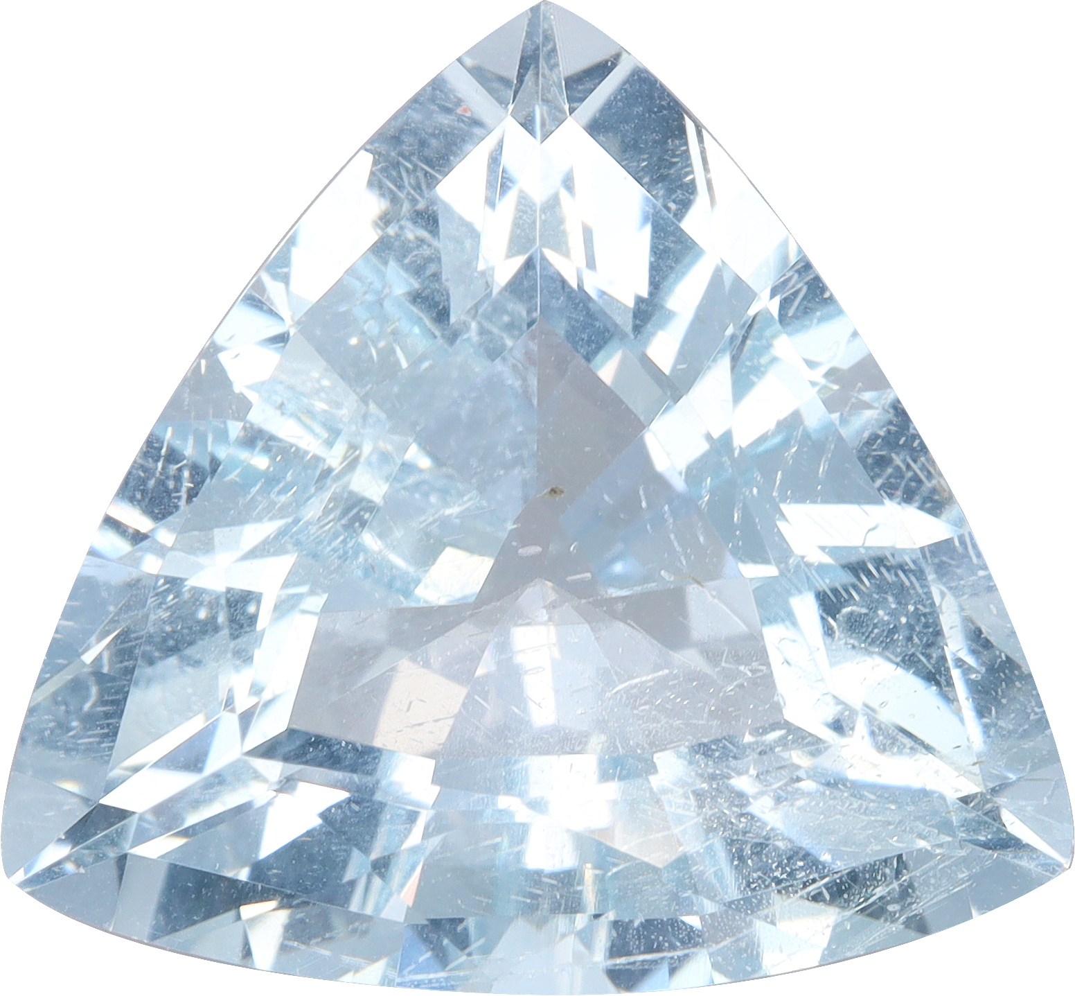 Trilliant cut aquamarine, 15.16 by 15.06 mm, shown at actual size