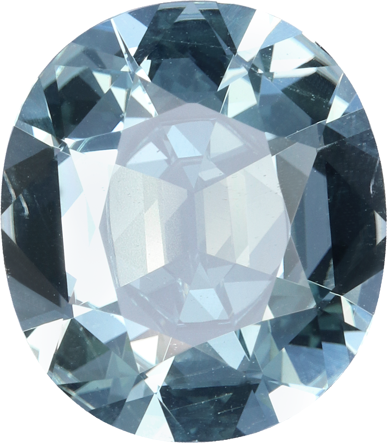 Oval cut aquamarine, 15.63 by 13.8 mm, shown at actual size