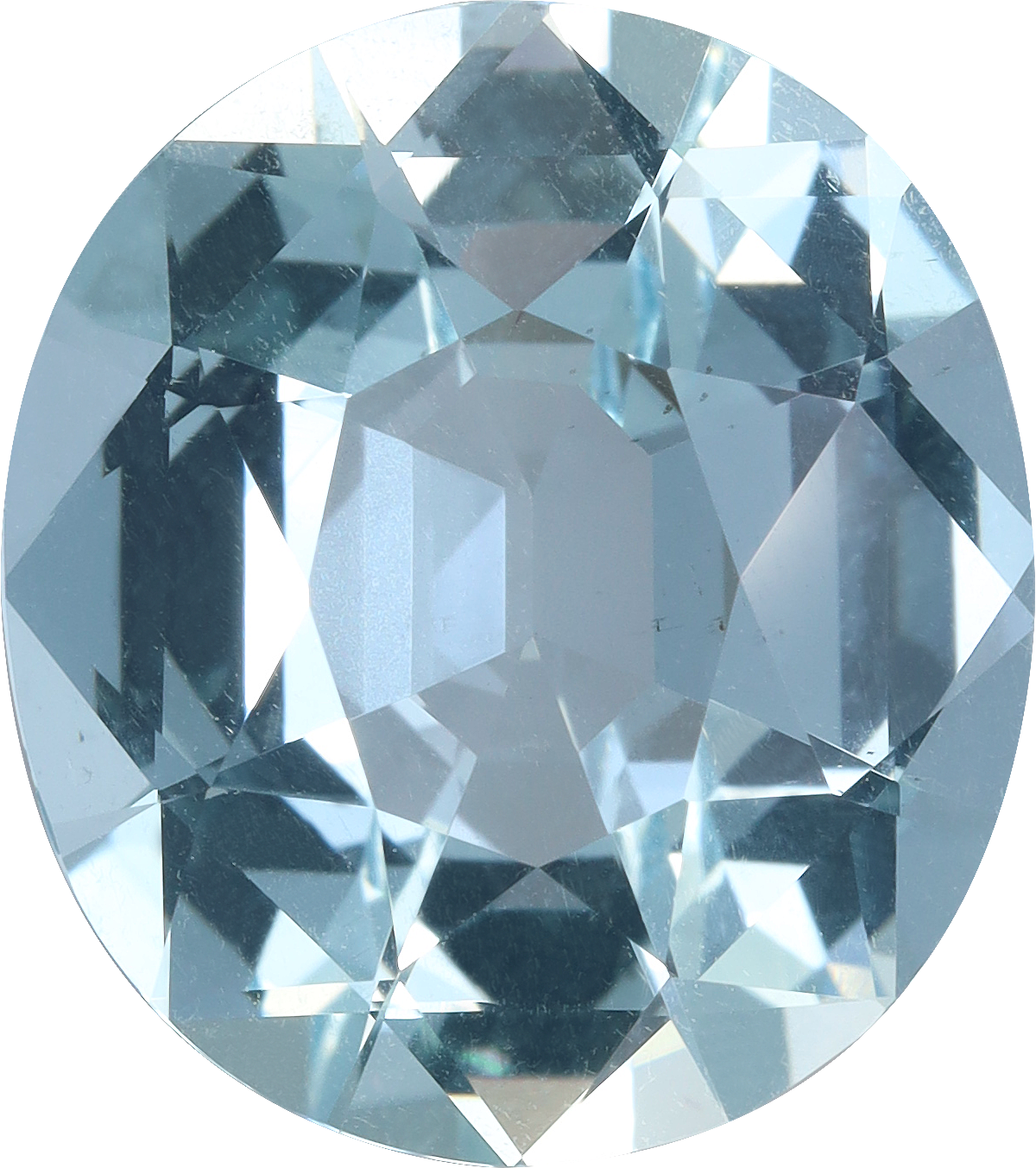 Oval cut aquamarine, 14.55 by 12.9 mm, shown at actual size