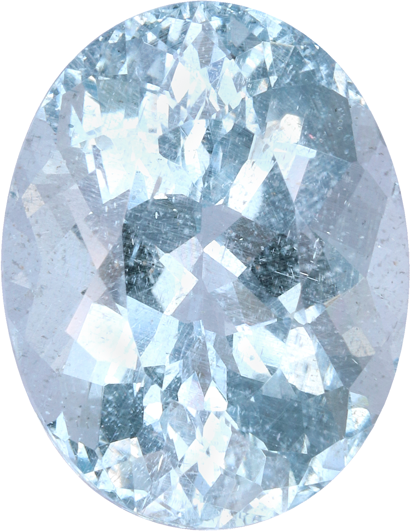 Oval cut aquamarine, 16.01 by 12.41 mm, shown at actual size