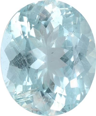 Oval cut aquamarine, 17 by 14.01 mm, shown at actual size