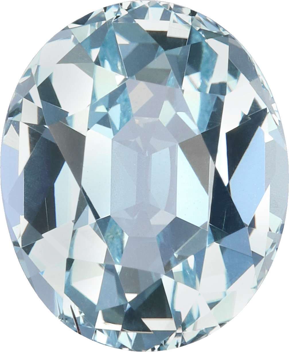 Oval cut aquamarine, 13.37 by 11.07 mm, shown at actual size