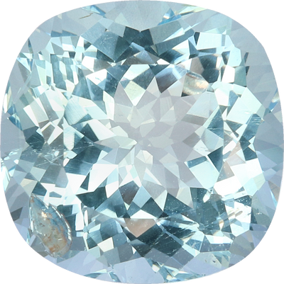 Cushion cut aquamarine, 12.24 by 12.24 mm, shown at actual size