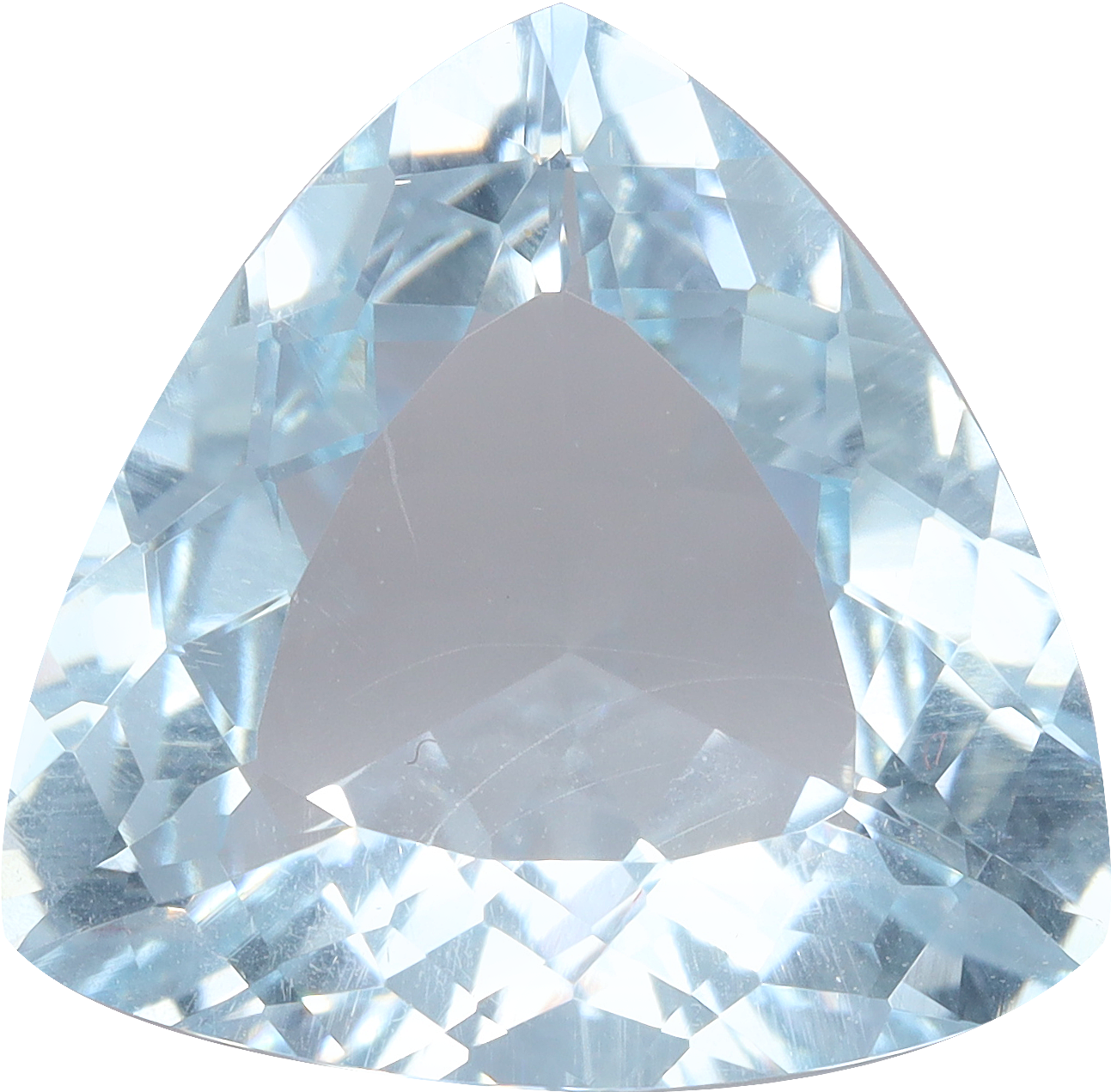 Trilliant cut aquamarine, 12.27 by 12.19 mm, shown at actual size