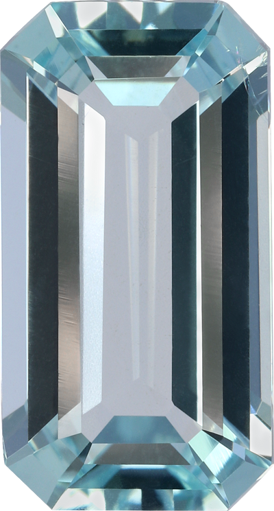 Rectangular cut aquamarine, 14.49 by 7.73 mm, shown at actual size