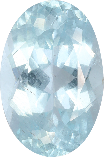Oval cut aquamarine, 12.84 by 8.55 mm, shown at actual size
