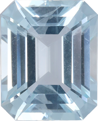 Rectangular cut aquamarine, 10.2 by 8.23 mm, shown at actual size
