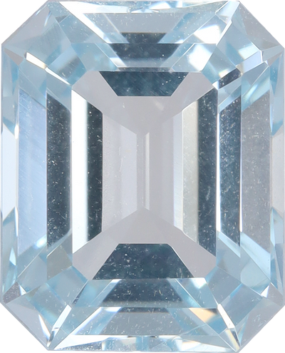 Rectangular cut aquamarine, 10.13 by 8.16 mm, shown at actual size