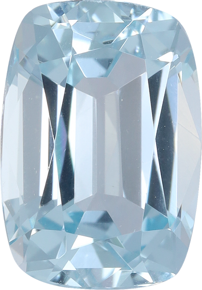 Cushion cut aquamarine, 10.15 by 7.08 mm, shown at actual size