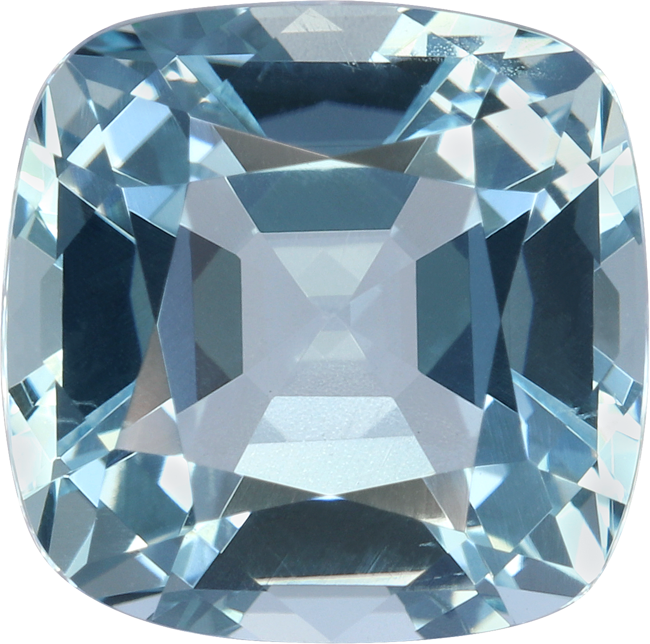 Cushion cut aquamarine, 9.07 by 9.03 mm, shown at actual size