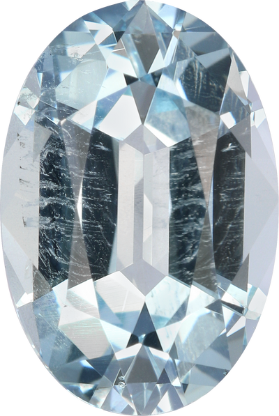 Oval cut aquamarine, 11.86 by 7.97 mm, shown at actual size