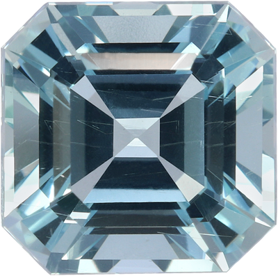 Square cut aquamarine, 7.25 by 7.17 mm, shown at actual size