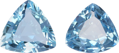 Trilliant cut aquamarine, 8 by 7.61 mm, shown at actual size