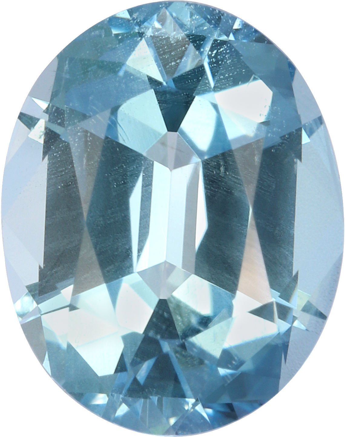 Oval cut aquamarine, 8.93 by 7.04 mm, shown at actual size