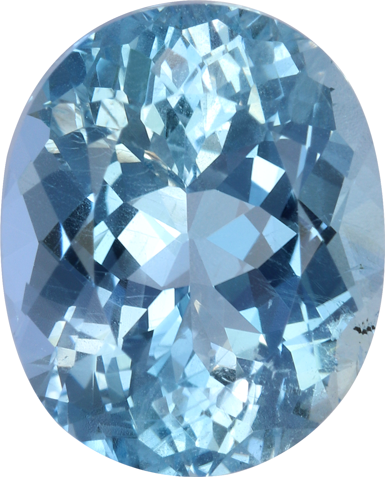 Oval cut aquamarine, 11.21 by 9.14 mm, shown at actual size