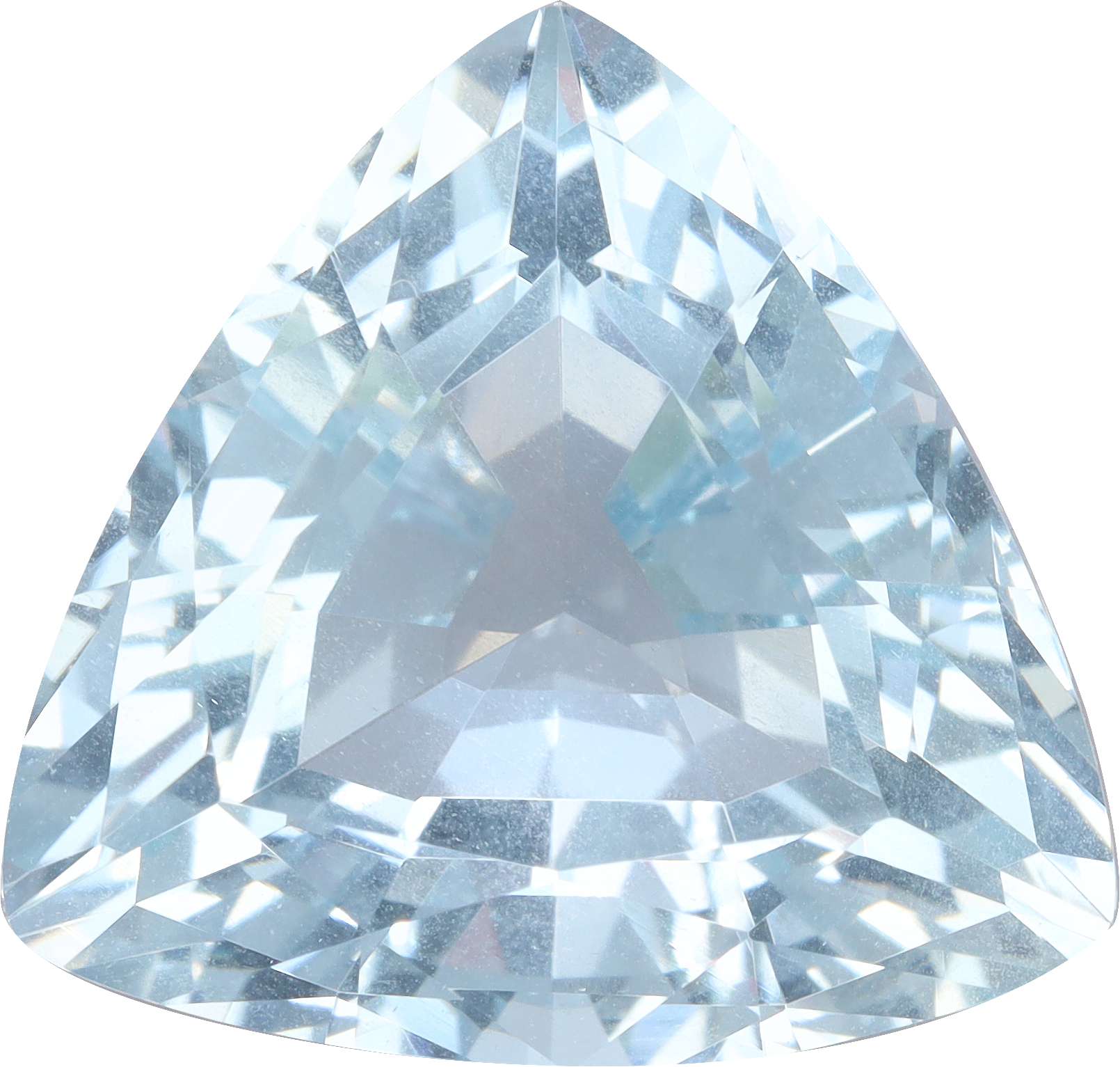 Trilliant cut aquamarine, 14.6 by 14.93 mm, shown at actual size