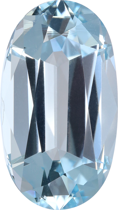 Oval cut aquamarine, 16.8 by 9.46 mm, shown at actual size