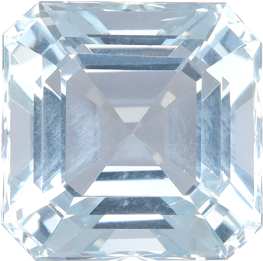 Square cut aquamarine, 10.6 by 10.52 mm, shown at actual size