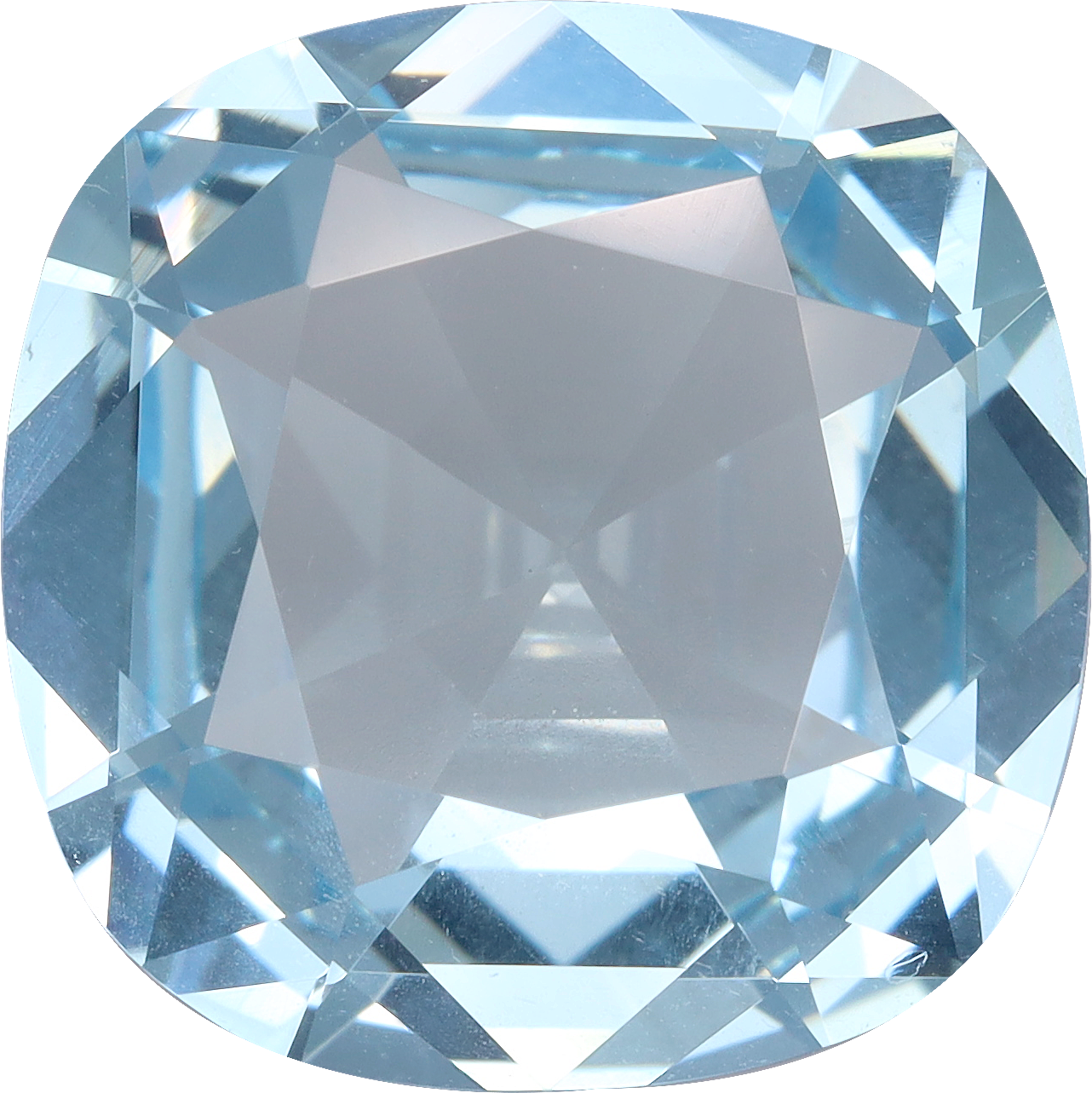 Cushion cut aquamarine, 12.06 by 12.03 mm, shown at actual size